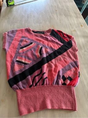 Carole Little for Saint-Tropez West Vintage Linen/Cotton Pullover M Geometric